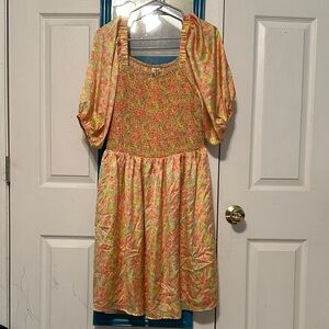 NWT Oddy Floral Smocked Dress with Puff Sleeves. Size 1X.